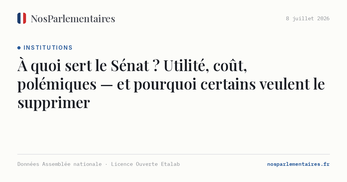 À quoi sert le Sénat ? Utilité, coût, polémiques — et pourquoi certains veulent le supprimer