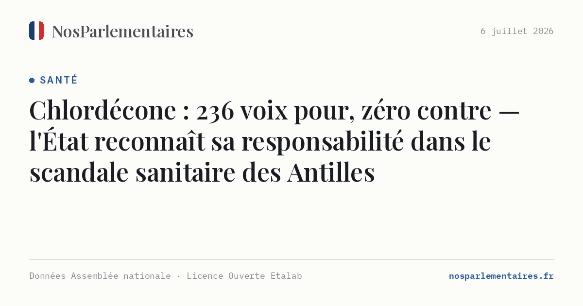 Chlordécone : 236 voix pour, zéro contre — l'État reconnaît sa responsabilité dans le scandale sanitaire des Antilles