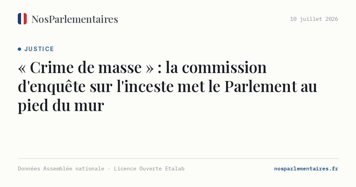 « Crime de masse » : la commission d'enquête sur l'inceste met le Parlement au pied du mur