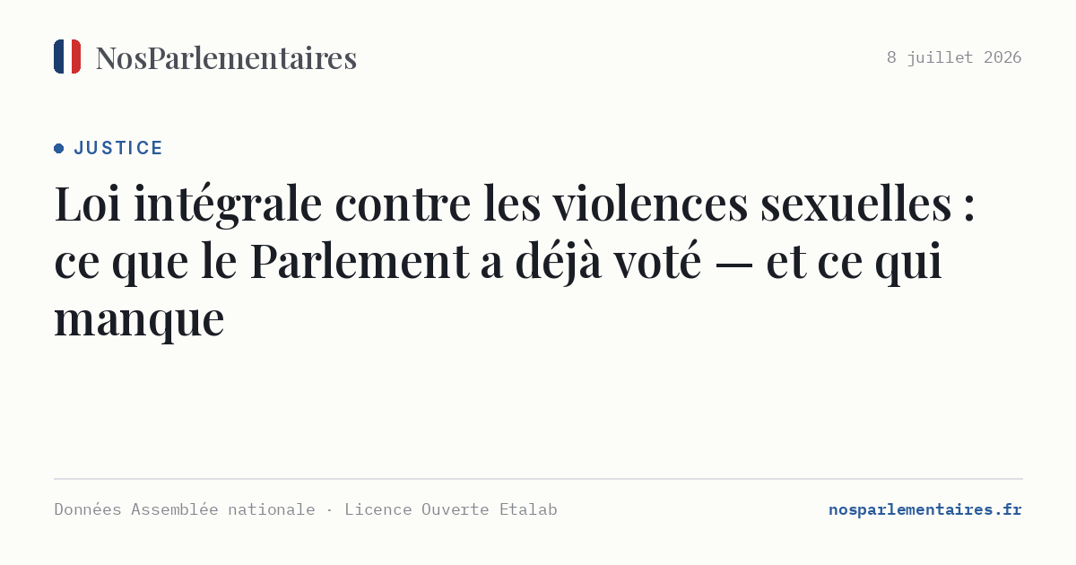 Loi intégrale contre les violences sexuelles : ce que le Parlement a déjà voté — et ce qui manque