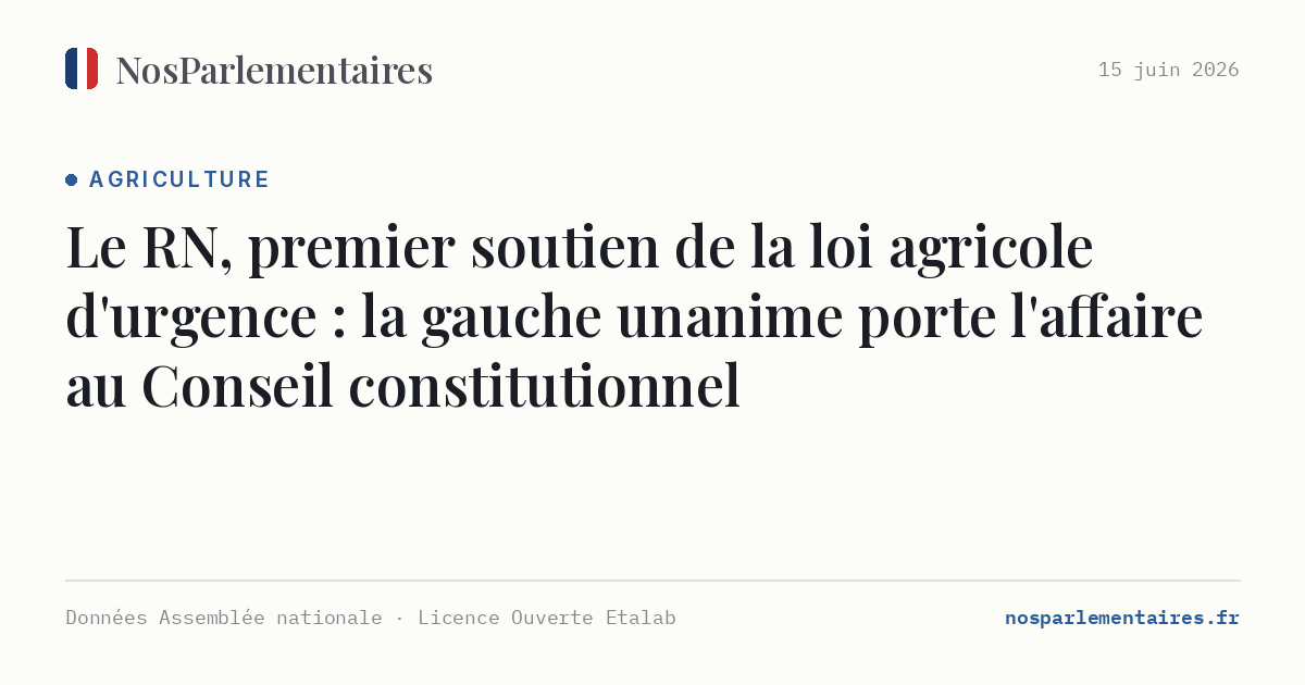 Le RN, premier soutien de la loi agricole d'urgence : la gauche unanime porte l'affaire au Conseil constitutionnel